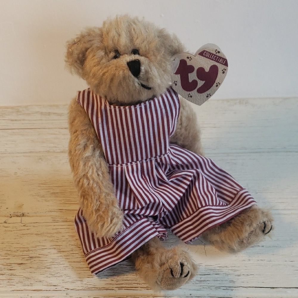Vintage 1993 Ty Collectibles "Tiny Tim" 8" Jointed Stuffed Teddy Bear W/Overalls